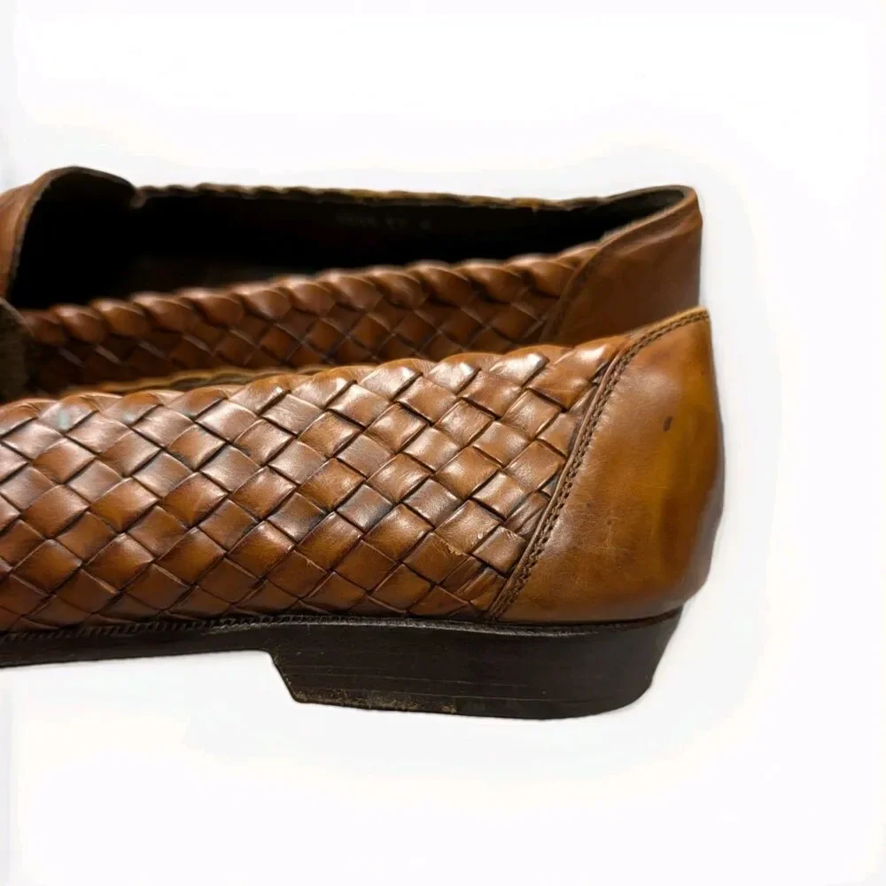 BRAGANO By COLE HAAN VINTAGE ITALIAN LOAFERS SIZE 11 WOVEN COGNAC LEATHER SHOES